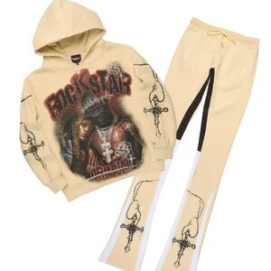 NWT Rockstar Original Vontae Beige/Black Hoodie/ Super Stacked Track Set